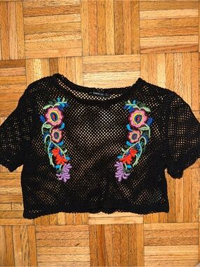 Zara Crochet Crop Top with Colorful Floral Embroidery